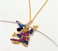 Diamonique's Disney Sorcerer Mickey Pendant Necklace, SS - QVC.com Gold Disney Necklace For Gift, Mickey Mouse Sorcerer, Sorcerer Mickey, House Of Mouse, Disney Clothing, House Mouse, Disney Jewelry, Mickey And Minnie, Disney Outfits