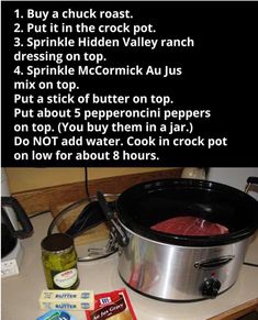 an image of food cooking in the crock pot with instructions to make it on facebook