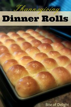 a pan filled with rolls sitting on top of a counter next to the words amazing dinner rolls