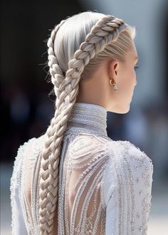 Braiding Ideas For White Women, Norse Braids Woman, Long White Hairstyles For Women, Blonde Warrior Woman Aesthetic, Intimidating Hairstyles, Native American Braids For Women, Woman Viking Hairstyles, Combat Hairstyles, Complex Braided Hairstyles