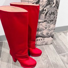 Like New Red High Knee Boots With Box! Perfect Christmas Gift Luxury Red Boots For Party, Designer Red Party Boots, Designer Red Boots For Formal Occasions, Designer Red Formal Boots, High Knee Boots, Shoes Gucci, Red High, Gucci Shoes, Perfect Christmas Gifts