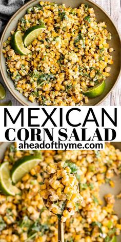 mexican corn salad with avocado and cilantro on the side