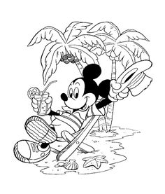 mickey mouse on the beach coloring page