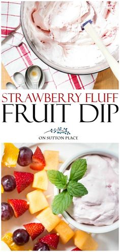 strawberry fluff fruit dip with fresh fruit on the side