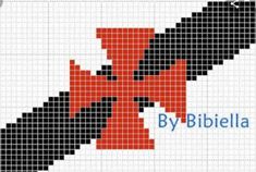 a cross stitch pattern with the letter k in red, black and grey colors on it