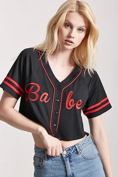 Women's Graphic Tees | Muscle Tanks, T-Shirts & More | Forever21 Summer Pencil Skirts, Cropped Baseball Jersey, Tennis Outfit Women, Boxy Crop Top, Cute T Shirts, Raglan Sleeve Top, Graphic Tees For Women, Jersey Outfit, Graphic Tees Vintage