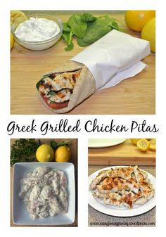 greek grilled chicken pitas collage