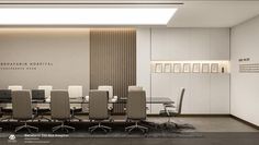 an empty conference room with chairs and tables