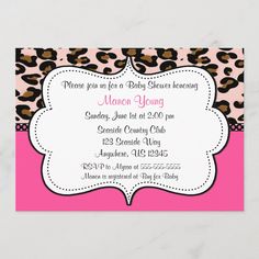 leopard print birthday party card with pink border