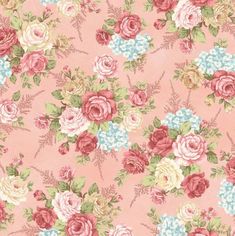 a pink background with many different colored flowers