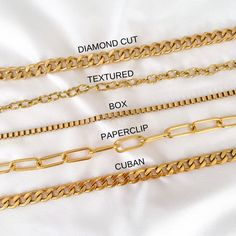 "Elevate your look with any of our glimmering, chunky gold chains. Choose from our luxurious selection to craft an unmistakably stylish and timeless ensemble. Perfect to add a touch of sophisticated glamour to any outfit. ♡︎ 𝘼 𝙥𝙤𝙧𝙩𝙞𝙤𝙣 𝙤𝙛 𝙥𝙧𝙤𝙛𝙞𝙩𝙨 𝙛𝙧𝙤𝙢 𝙚𝙫𝙚𝙧𝙮 𝙤𝙧𝙙𝙚𝙧 𝙞𝙨 𝙙𝙤𝙣𝙖𝙩𝙚𝙙 𝙩𝙤 𝙒𝙤𝙢𝙚𝙣 𝙞𝙣 𝙣𝙚𝙚𝙙 ♡︎ ꕥ 𝗢𝗨𝗥 𝗝𝗘𝗪𝗘𝗟𝗥𝗬 𝗜𝗦 ꕥ * High Quality * Handmade * Waterproof  * 100% Lead & Nickel Free  * Won't tarnish or discolour * Hypoallergenic * Recyclable ꕥ 𝗠𝗔𝗧𝗘𝗥𝗜𝗔𝗟𝗦 ꕥ * 18K Gold Plated PVD Stainless Steel * 10mm Diamond Cut Curb Chain * 10mm Textured Cable Chain * 3.5mm Box Chain * 15mm Paperclip Chain * 10mm Cuban Link Chain * Necklace includes 2\" extender ꕥ 𝗣𝗔𝗖𝗞𝗔𝗚𝗜𝗡𝗚 ꕥ * Every piece comes in their own little bag with a jewel Luxury Gold Plated Box Chain Necklaces, Luxury Stainless Steel Cable Chain Necklace, Thick Gold Chain Necklace, Chunky Gold Chain Necklace, Thick Gold Chain, Gold Necklace Chain, Chunky Gold Chain, Chain Necklace Gold, Cuban Link Chain Necklaces