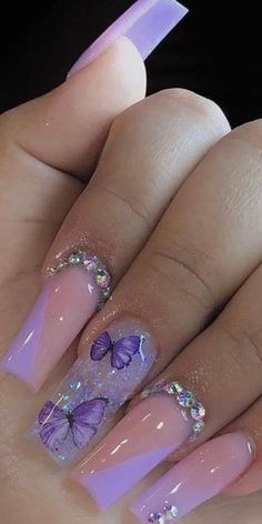 Sweet 16 Nails, Purple And Silver Nails, Light Purple Nails, Quince Nails, Purple Nail Designs