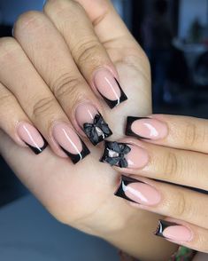 🖤 • • • • • #nails #nailtech #nailsnailsnails #nailstagram #nailinspo #nailinspiration #nailideas #blacknails #frenchtipnails #shortfrenchies #shortnails #explore #explorepage Pink French Tips, Pink French, French Tips, Black And Pink, Black Nails, Pink Nails, Nails, Pink, Quick Saves