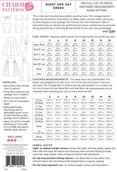 sewing pattern for the night and day dress, with instructions on how to sew