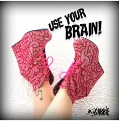 Use Your Brain! Lace Up Platform Booties Shoes Brains, Zombie, Horror, Gore, Geek, Nerd, Lady Gaga Style Custom Printed One Kind! Lady Gaga Style, Fantasy Shoes, Use Your Brain, Horror Gore, Character Vibes, Pink Goth, Scary Things, Catty Noir, Zombie Party