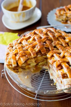 three different pictures with pies and pastries on them