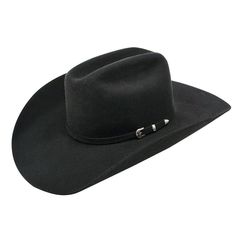 Solid black cowboy hat. Self band with 3 piece buckle set. Genuine goat leather sweat band. Made with wool. Crown : 4 1/4". Brim : 4 1/4". Western Riding Hats For Winter, Western Flat Bill Felt Hat For Winter, Western Felt Hat With Flat Bill For Winter, Western Style Felt Hat With Flat Bill For Winter, Western Style Flat Bill Felt Hat For Winter, Western Rigid Hat Bands For Rodeo, Rigid Western Hat Bands For Rodeo, Black Western Hat Bands With Flat Bill, Winter Rodeo Felt Hat With Flat Bill