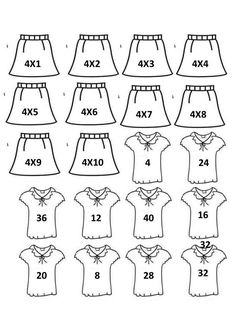 the sizes of girls'skirts and blouses are shown in black and white, with numbers