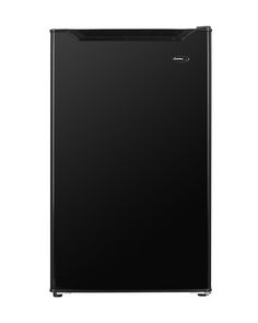 a black refrigerator freezer sitting on top of a white background with the door open