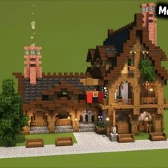 a large house made out of wood and bricks