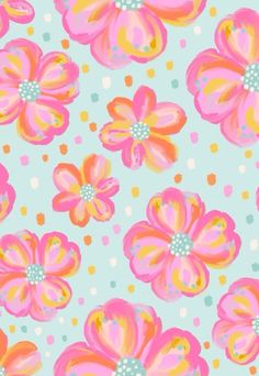 colorful flowers on a blue background with polka dots