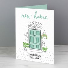 Personalised New Home Card by CalEli Gifts New Home Greetings, Adorable Illustration, Housewarming Card, New Home Card, Personalized Memorial Gifts, Moving Cards, Happy New Home, Door Number, Moving Home