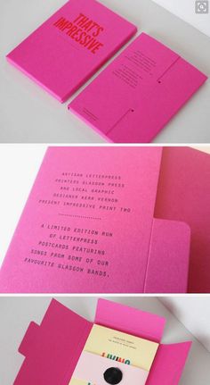 the inside and outside of a pink book