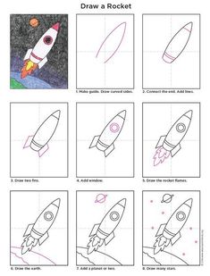 how to draw a rocket step by step