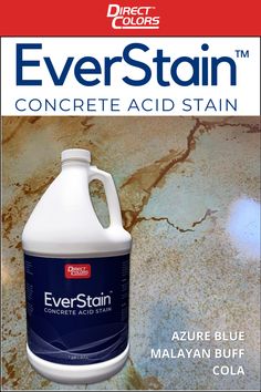 a gallon of ever stain concrete acid stain sits on the floor next to an advertise