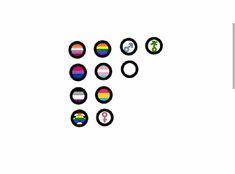 several different colored circles are arranged in the shape of a rainbow on a white background