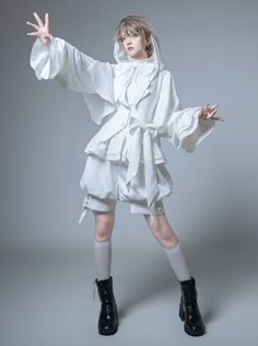 Bunny Prince Hooded Coat + Balloon Shorts + Long Pants [Reserved Item] – Belchic White Ouji Fashion, Couple Poses Drawing Reference Cuddling, Cult Outfits, Angel Outfit Ideas, White Vests, White Fur Jacket, Rabbit Hunting, Ouji Fashion, Bunny Outfit