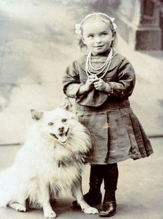 A Girl And Her Dog, Show Dogs, Spitz Dog, Girl And Her Dog, Pom Dog, German Spitz, Vintage Children Photos, Spitz Dogs, Japanese Spitz