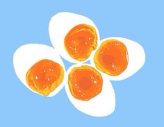 three fried eggs on top of each other in the shape of an egg with orange juice