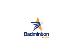 the logo for badminton active, which is designed to look like an airplane flying through the sky