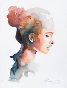 a watercolor painting of a woman's head