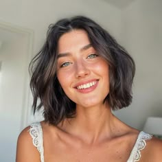 magnific EZWuzufwwkptyyrmNB42 Textured Blunt Bob with Slight Waves Short Above The Shoulder Hair, Bob Hairstyles For Frizzy Hair, Subtle Bob Haircut, Short Bob With Long Layers, Short Natural Brown Hair, Brunette Bob Fine Hair, Bob Beach Waves Short, Bob With Balayage Brunettes, Lived In Bob Hair