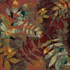 an abstract painting with leaves on it