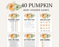 four baby shower games with pumpkins and flowers