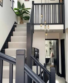 the stairs in this house are black and white