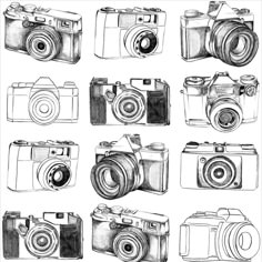 the different types of cameras are shown in black and white