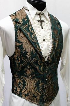 Aristocrat Vest, Gold Waistcoat, Steampunk Mode, Male Dress, Gold Tapestry, Heavenly Bodies, Waist Coat, Chique Outfits