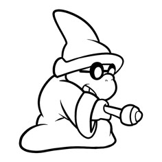 a cartoon character with glasses and a hat holding a baseball bat in one hand while sitting on the ground