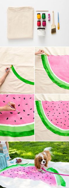 the watermelon blanket is being made with yarn