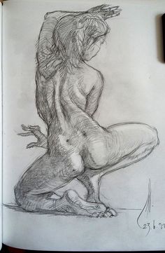 a drawing of a naked woman sitting on the ground