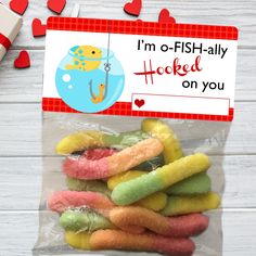 i'm fish - ally hooked on you candy in a cellophane bag