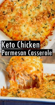 keto chicken parmesan casserole in a white dish