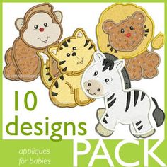 the cover of 10 designs for babies, including zebras and monkey's in different colors