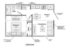 the floor plan for a small house with two bedroom and an attached living room area