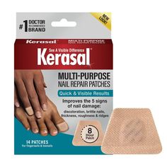 Kerasal® Multi-Purpose Nail Repair uses a single formulation for multiple causes of nail appearance damage, improving the appearance of fingernails or toenails damaged by psoriasis, gel manicures, aging or fungus (onychomycosis). Kerasal's nail care formula contains urea with hydrating and fortifying propylene glycol to more effectively improve the nail's appearance. This nail repair patch reduces both discoloration and thickness, smoothes the nail's surface, and hydrates brittle nails with a cl Black French Manicure, Quick Nail, Gel Manicures, Fungal Nail, Extra Dry Skin, Black Nail Art, Nail Repair, Damaged Nails, Brittle Nails