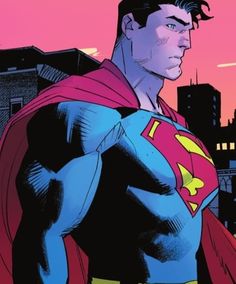 a man in a superman suit standing on top of a building with his hands behind his back